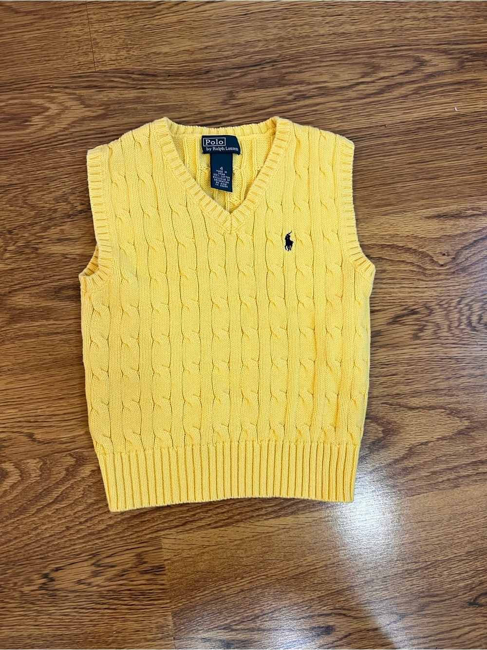 Polo Ralph Lauren Boys Size 4 Yellow Cable Knit Sweater Vest Cotton V-Neck